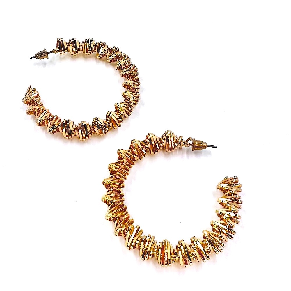 NWT - Charming Charlie - Large Twisted Metal Gold Tone Hoop Post Earrings